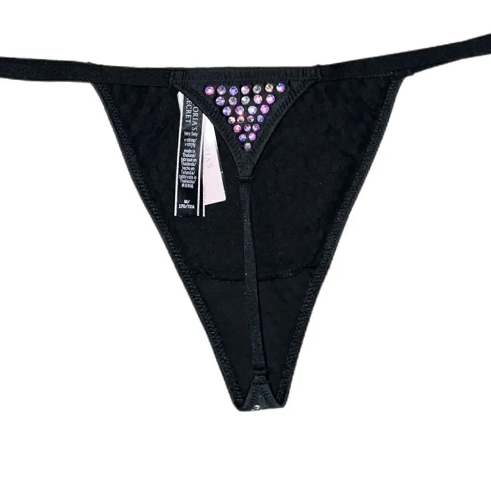 Victorias Secret Very Sexy Subtle Shine Bling Crystals VString Thong Panty Black
